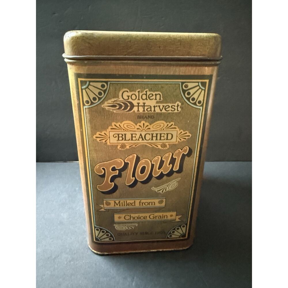 Vintage 1977 Cheinco Golden Harvest Flour Tin Canister Retro Farmhouse Cottage - Picture 5 of 10